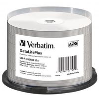 Verbatim CD-R, 43745, DataLifePlus Wide Inkjet Printable, 50-pack, 700MB, 52X, 80min., 12cm, spindle, pro archivaci dat