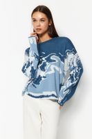 Trendyol Indigo Patterned Crew Neck Knitwear Sweater