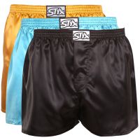 3PACK pánské trenky Styx klasická guma saténové vícebarevné (3C06507) L