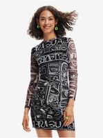 Black Women Patterned Pencil Mini Dress Desigual Lettering - Women