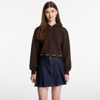 Bluza Calvin Klein Jeans Ls Terry Logo Waist Cropped Fz Hoodie Dark Coffee XS