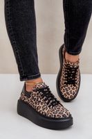 Bőr platformos sneakers leopárdmintával Zazoo 3346 barna-fekete
