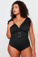 Trendyol Curve Black Deep V Arch Knitted Compression Swimsuit