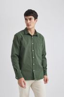 DEFACTO Relax Fit Polo Collar Basic Plain Gabardine Long Sleeve Shirt