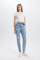 DEFACTO Lina Lina Mom Fit Ripped Detailed High Waist Ankle Length Jean Washed Trousers