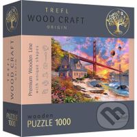 Západ slnka nad mostom Golden Gate (Drevené puzzle) - puzzle z kategorie Města a stavby