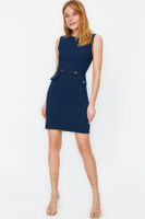 Trendyol Petrol Fitted Belted Pocket Detailed Mini Dress