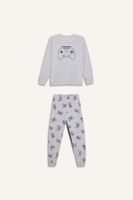 DEFACTO Boy Velvet Pajama Set Crew Neck Printed Long Sleeve Top Long Bottom