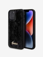 Guess Sequin Script Logo Zadní Kryt pro iPhone 12/12 Pro Black Etui za telefon ljubičasta