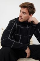 Trendyol Black Slim Wool Turtleneck Plaid / Checked Knitwear Sweater