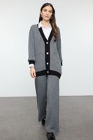 Trendyol Anthracite Stripe Detailed Cardigan-Pants Knitwear Set