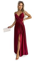 Women's elegant long satin dress with neckline and slit Numoco