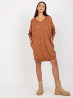 Light brown one-size long sweatshirt with a rhinestone application