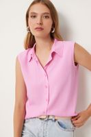 Happiness İstanbul Women's Pink Sleeveless Viscose Shirt