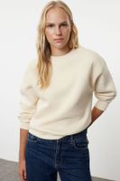 Trendyol Stone Thick Inside Fleece Regular/Normal Pattern Crew Neck Basic Knitted Sweatshirt