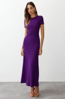 Trendyol Purple Short Sleeve Bodycone/Fitting Crew Neck Stretchy Knitted Maxi Pencil Dress