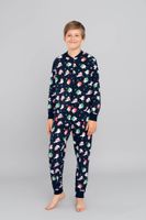 Children's jumpsuit for older children, long sleeves, long pants - dark blue print