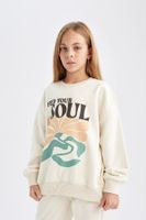 DEFACTO Girl Oversize Wide Pattern Crew Neck Printed Sweatshirt