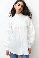 Trendyol Ecru Embroidered Cotton Woven Shirt