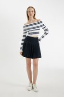 DEFACTO Coool Pleated High Waist Basic Plain Hidden Zipper Navy Blue Mini Skirt