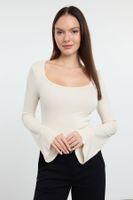 Trendyol Stone Fitted/Fits the Body Seam Detailed Pool Neck Flexible Knitted Blouse