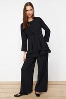 Trendyol Black Gathered Aerobin Tunic Trousers Woven Bottom Top Set