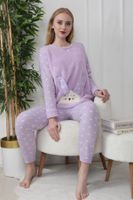 Trendyol Lilac 3-Piece Heart Sleep Band Polar Winter Knitted Pajama Set