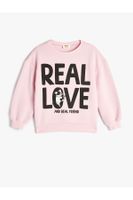 Koton Sweatshirt Slogan Printed Long Sleeve Raised