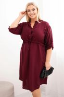 Kesi Włoski Dámské šaty z viskózy Plus Size s knoflíky a vázáním v pase bordová