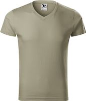 MALFINI® Pánské vypasované bavlněné slim-fit tričko do véčka Barva: zelená khaki světlá, Velikost: L
