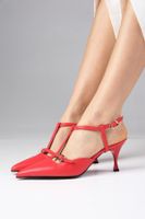 Mio Gusto Melissa Red Color Women's Open Back Strap Heeled Shoes