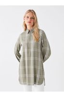 LC Waikiki Classic Shirt Collar Plaid Long Sleeve Women's Tunic