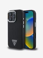 Guess PU Grained Triangle Logo Zadní Kryt pro iPhone 16 Pro Max Black Etui za telefon ljubičasta