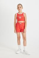 DEFACTO Girl 2-Piece Set Printed Ribbed Camisole Tank Top Elastic Waist Shorts Bottom