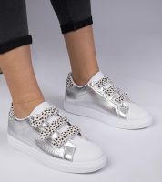 marka niezdefiniowana Silver sneakers with animal print finish, Velcro Astrala