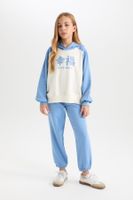 DEFACTO Girl 2-Piece Set Hooded Printed Sweatshirt Elastic Waist Tracksuit Bottoms