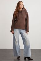 GRIMELANGE Gayle Women's Hooded Relaxed Fit Basic Bitter Brown Sweatshirt with Fleece Inside