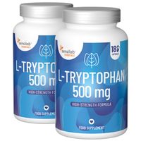 L-Tryptophan 500 mg hochdosiert 2er Pack. 100% reines L-Tryptophan-Pulver.  500 mg L-Tryptophan pro Kapsel. Vegan. 2x180 Kapseln | Essentials Sensilab