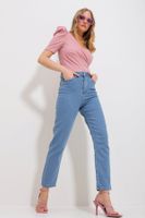 Trend Alaçatı Stili Women's Ice Blue Five Pockets Lycra Mom Jeans