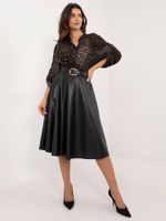 Black midi skirt made of eco-leather with a belt