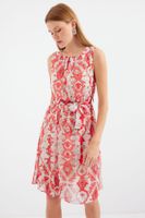 Bigdart 2501 Patterned Zero Sleeve Chiffon Dress - Red