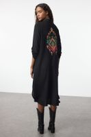 Trendyol Black Embroidered Midi Woven Shirt Dress