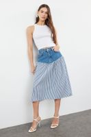 Trendyol Multicolored Striped Color Blocked High Waist Midi Denim Skirt