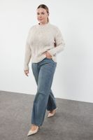 Trendyol Curve Beige Glitter Braided Knitwear Sweater