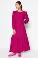 Trendyol Fuchsia Pas Wiskoza Mieszana Tkana Sukienka Z Falbankami Na Ramionach Falbaniasta Spódnica Z Falbanką Podszewka