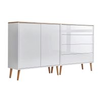 MID.YOU ŠIROKÁ KOMODA, biela, dub artisan, biela s vysokým leskom, 158/86/33 cm