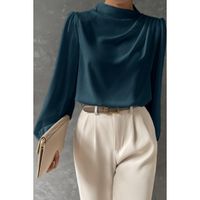 Elegante Bluse Mit Hohem Kragen, Petrol