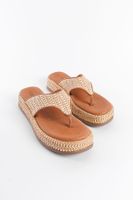 Capone Outfitters Wicker Genuine Leather Women's Flip Flops Slippers