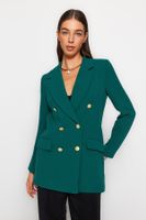 Trendyol Emerald Green Oversize Lined Double Breasted Closure Woven Blazer Jacket