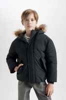 DEFACTO Boy's Removable Faux Für Collar Hooded Coat